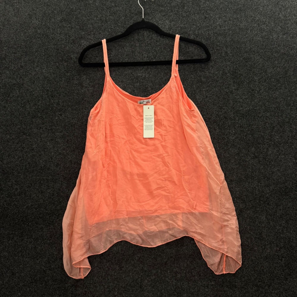 LookMode Silk Braided Strap Tank Top Coral Handkerchief Hem Made in Italy OS